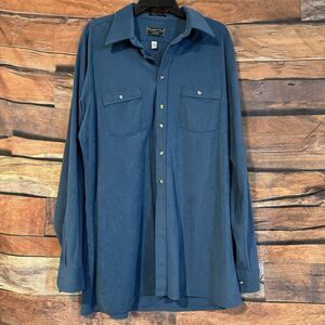 Christopher Hart Men’s XLT Tall Long Sleeve Button Up Shirt Blue Velvety Retro